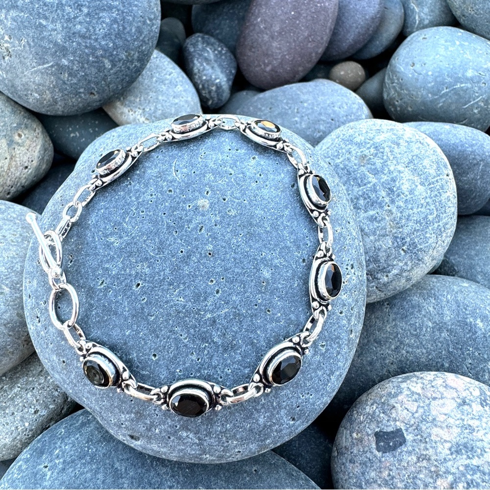 Sundance black onyx BRACELET sterling silver gemstone tennis chain birthstone - Picture 3 of 10